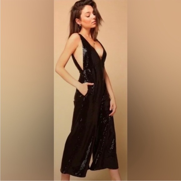 Anthropologie Line & Dot Sequin Jumpsuit Wide Leg Brown Sparkly Party Cocktail - Picture 15 of 16